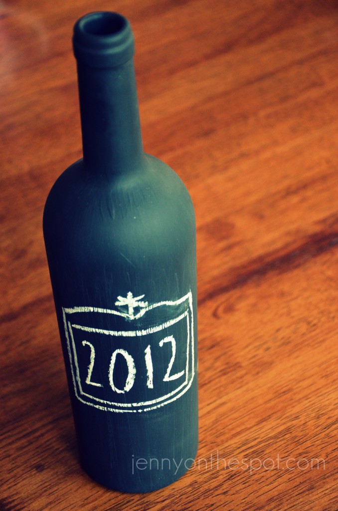chalkboard paint on wine bottle