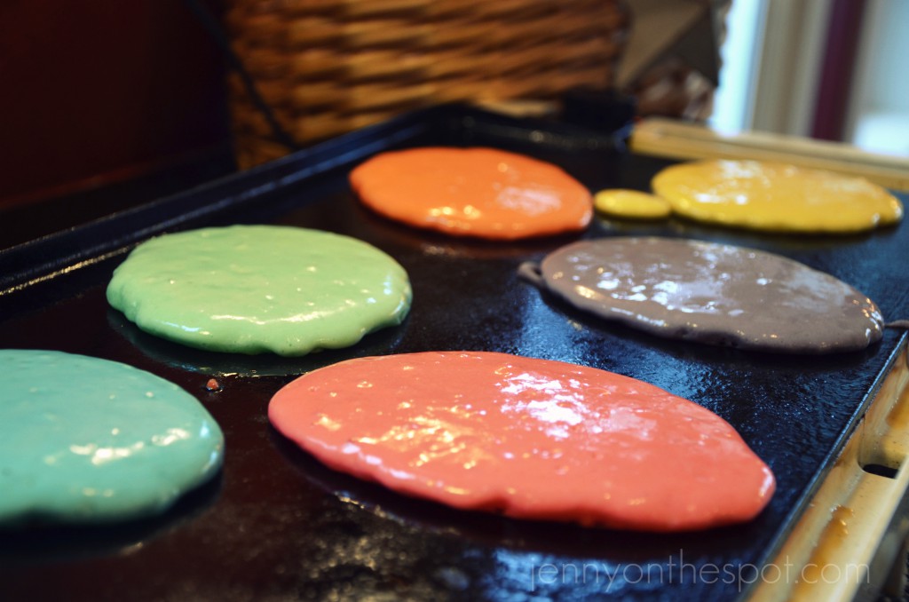 cooking rainbow pancakes