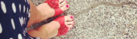 red shoes and polka dots