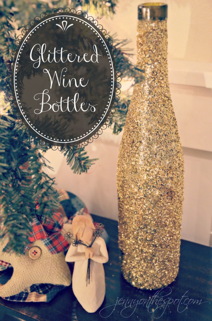 DIY Glittered Wine Bottle Tutorial via @jennyonthespot