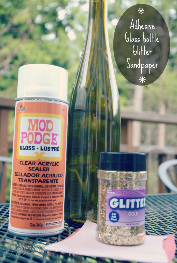 Glittered wine bottle supplies via @jennyonthespot