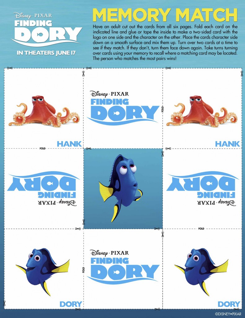 Finding Dory Printables - memory match printable via @jennyonthespot